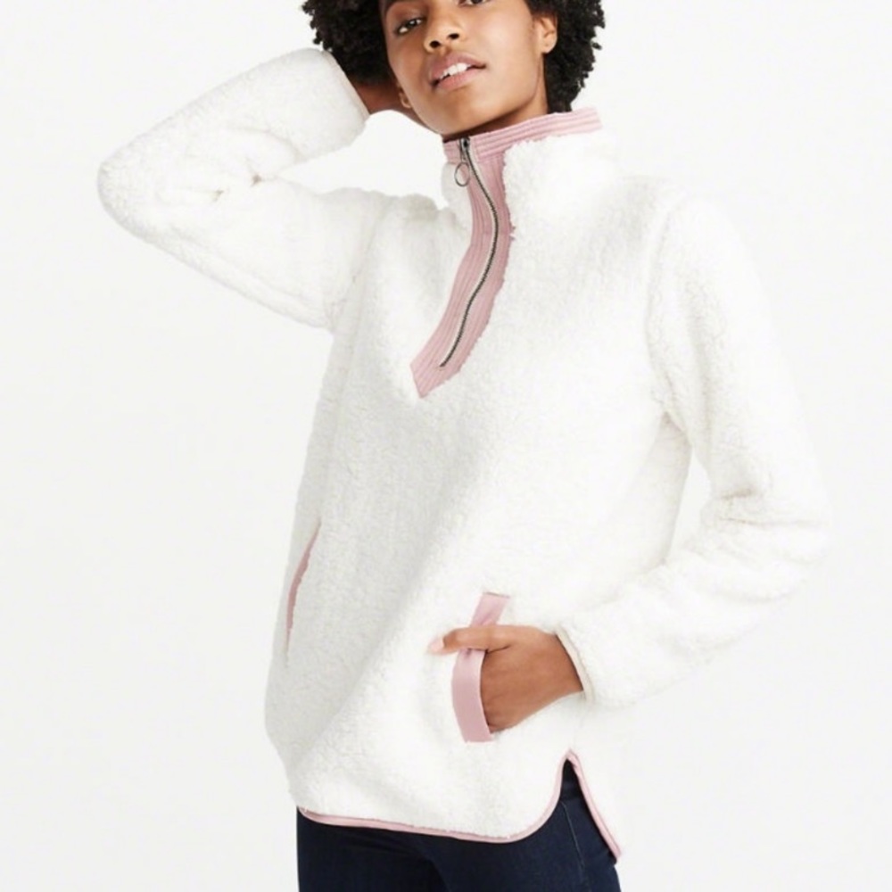 Abercrombie White Sherpa half zip